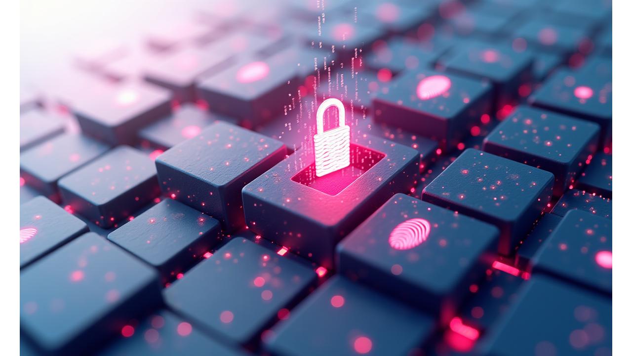 Múltiples capas de seguridad digital representadas por iconos de escudo, candado y huella digital en un fondo abstracto y moderno, ilustrando una protección de datos robusta.