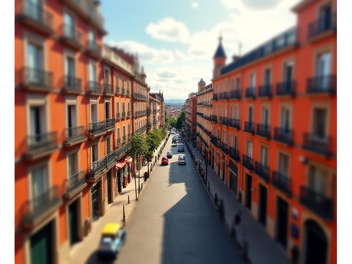 Vista aérea de Calle de Toledo en Madrid, con la marca de ubicación de Vida Serena Bienestar.